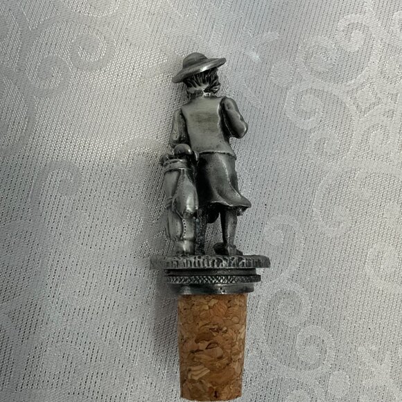 Vintage Pewter Male Golfer & Female Golfer Themed Bottle Stoppers With Corks - Picture 5 of 6